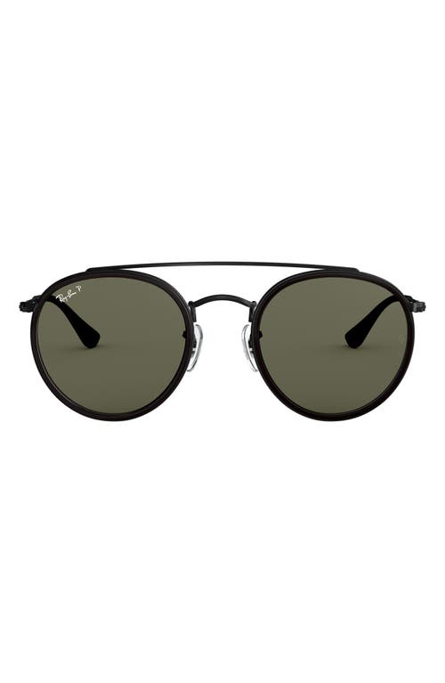 Ray-Ban 51mm Polarized Round Sunglasses in Black/Polar at Nordstrom