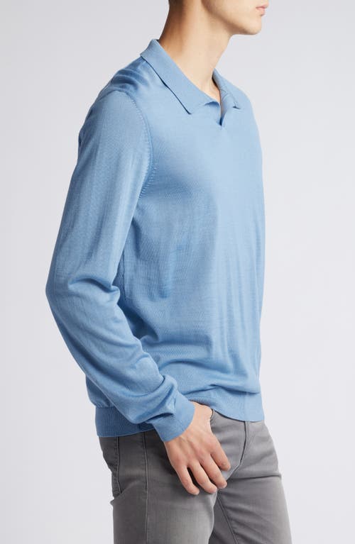 Shop Hugo Boss Boss Enord Long Sleeve Wool Polo Sweater In Open Blue