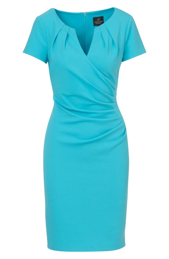 Shop Adrianna Papell Ruched Knit Crepe Sheath Dress In Azure Blue