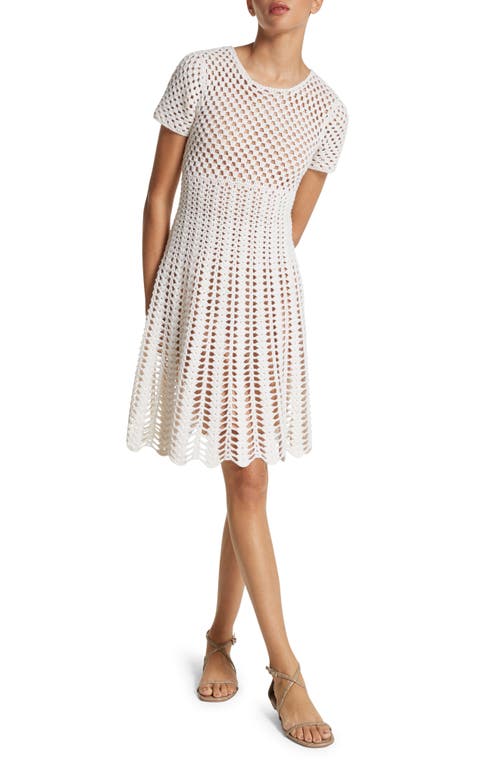 Michael Kors Collection Short Sleeve Crochet A-Line Dress Optic White at Nordstrom,