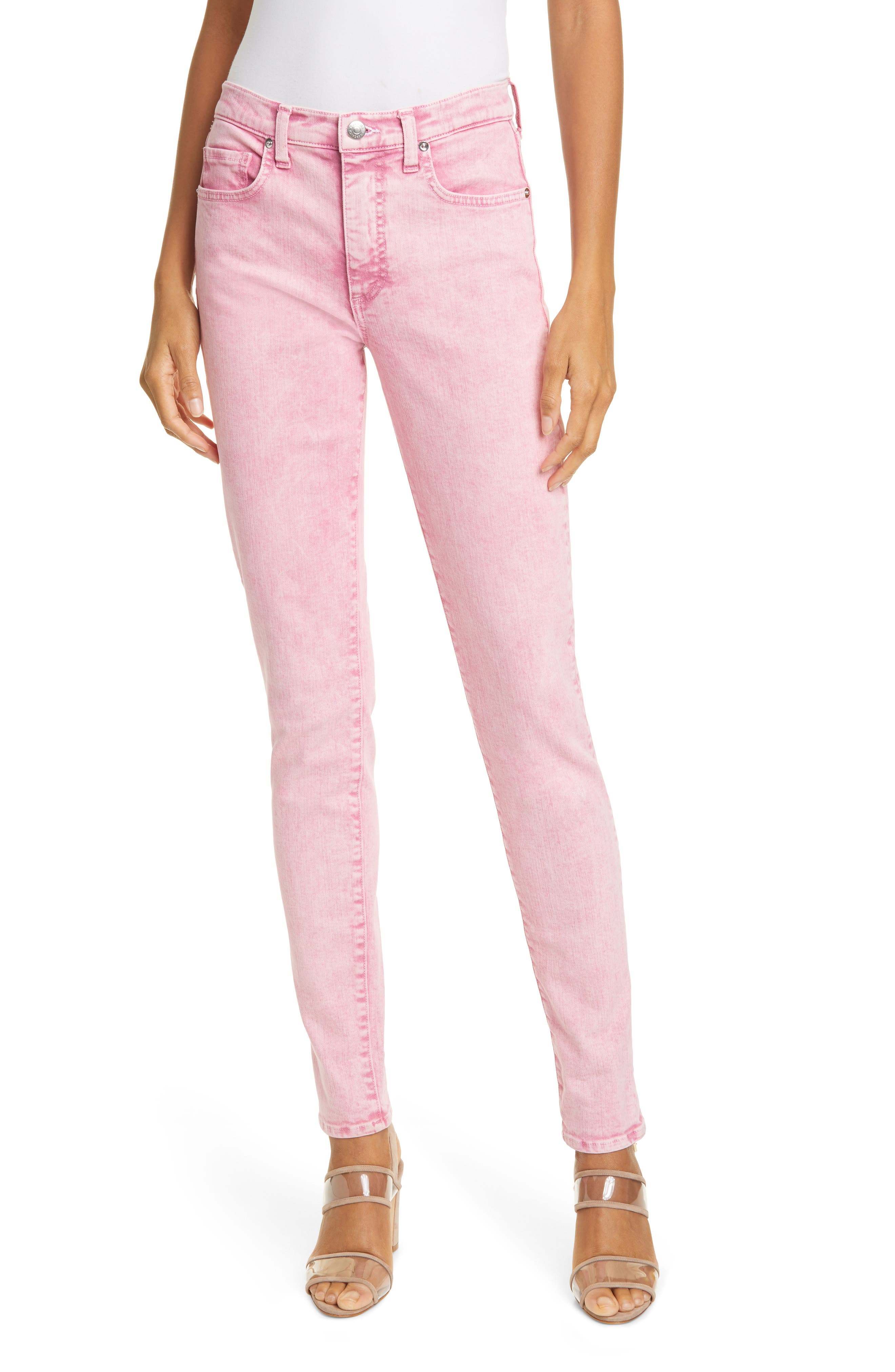 high waisted pink skinny jeans
