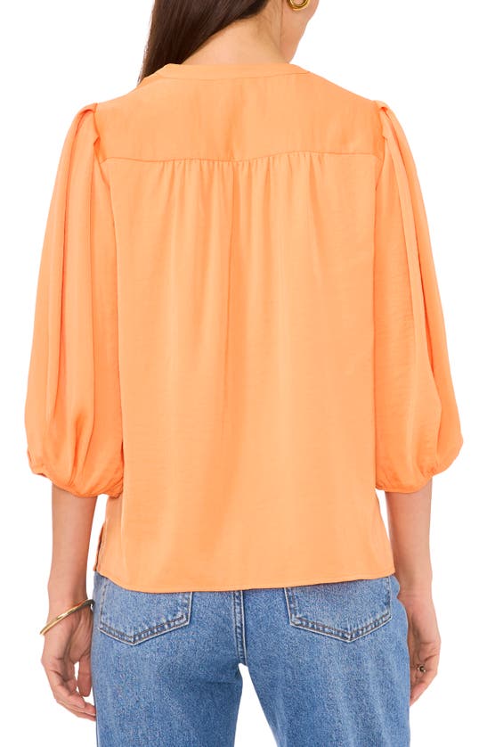 Shop Vince Camuto Balloon Sleeve Satin Button-up Top In Orange Fizz