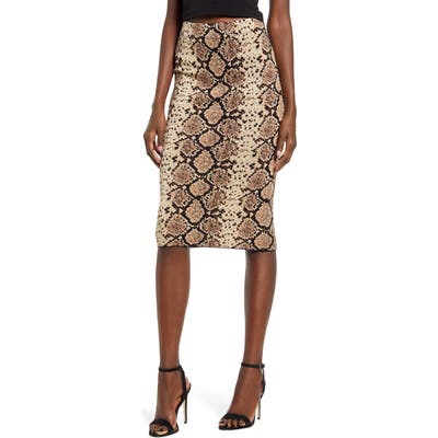 J.o.a.snake Jacquard Knit Pencil Skirt, Beige