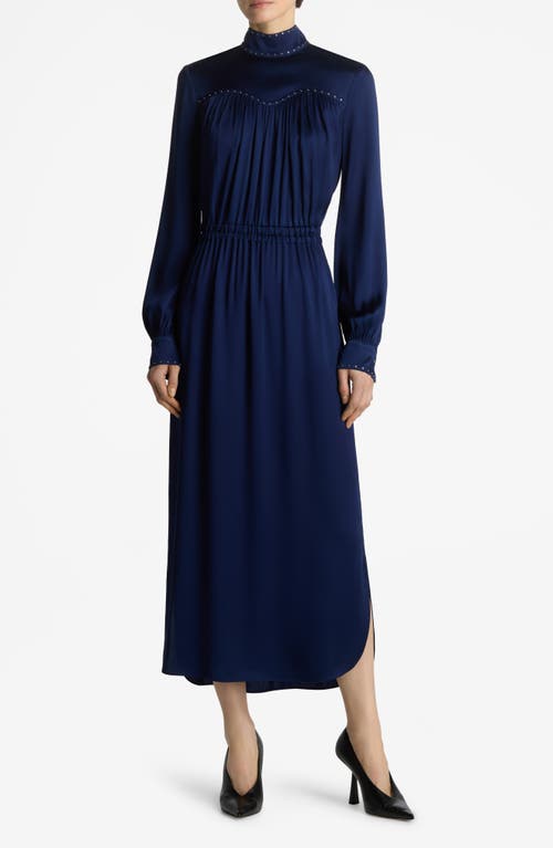 Shop St John St. John Collection Mock Neck Long Sleeve Satin Midi Dress In Royal Blue