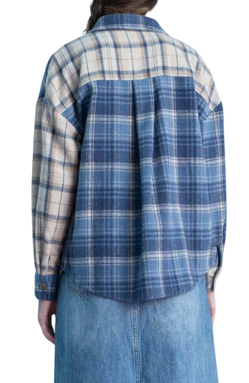Blu Pepper Plaid Patchwork Button-up Shirt In Denim Multi