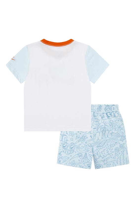 Shop Nike Kids' Swoosh Graphic T-shirt & Sweat Shorts Set In Glacier Blue