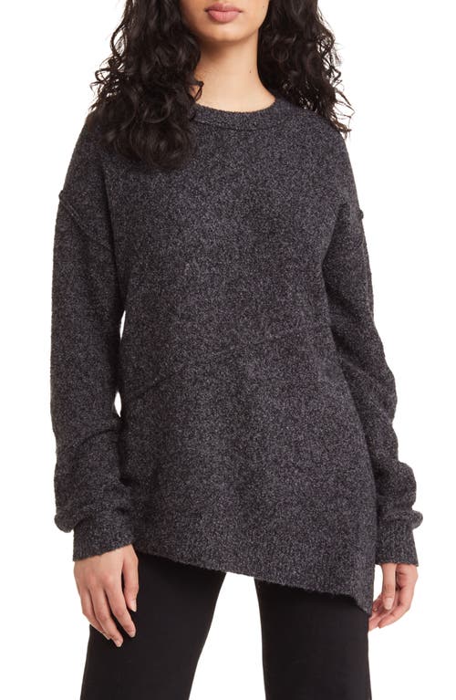 Open Edit Asymmetric Hem Bouclé Sweater in Black- Grey Marl