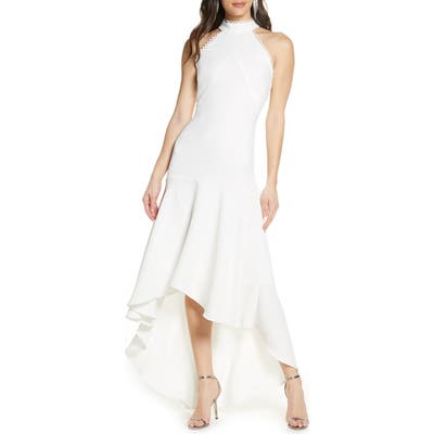 Ml Monique Lhuiller Crepe Halter High/low Gown, White