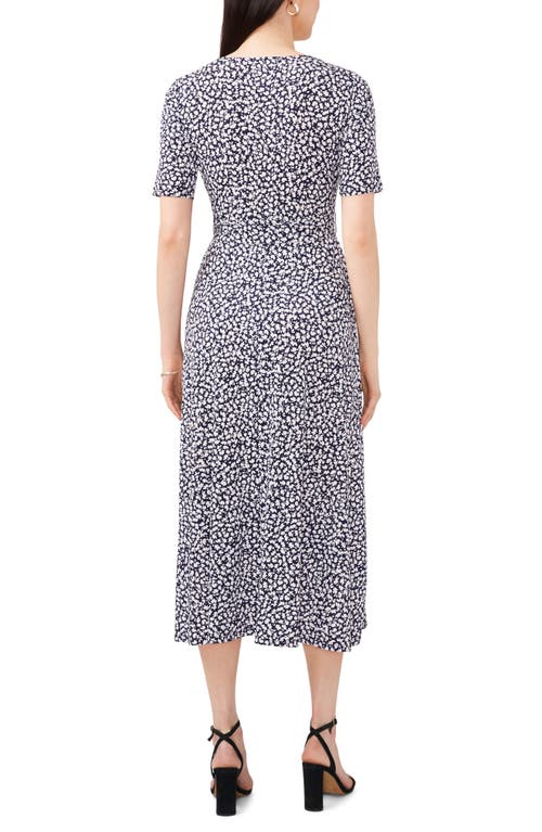 Shop Chaus Floral Belted V-neck Midi Dress In Navy/white