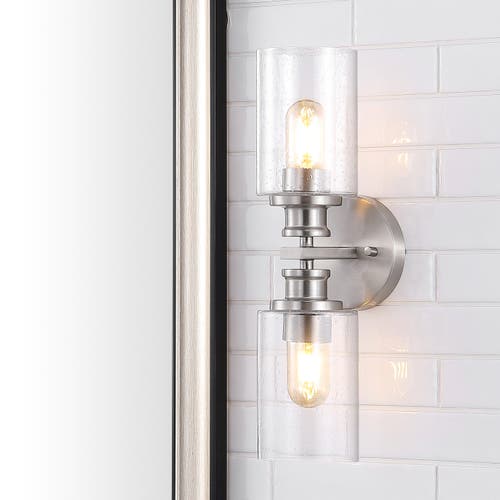 Shop Jonathan Y Jules Cylinder 2-light Iron/seeded Glass Farmhouse Contemporary Led Wall Sconce In Nickel