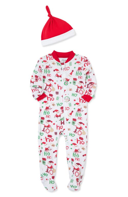 Shop Little Me Ho Ho Ho Holiday Footie & Santa Hat Set In White Multi