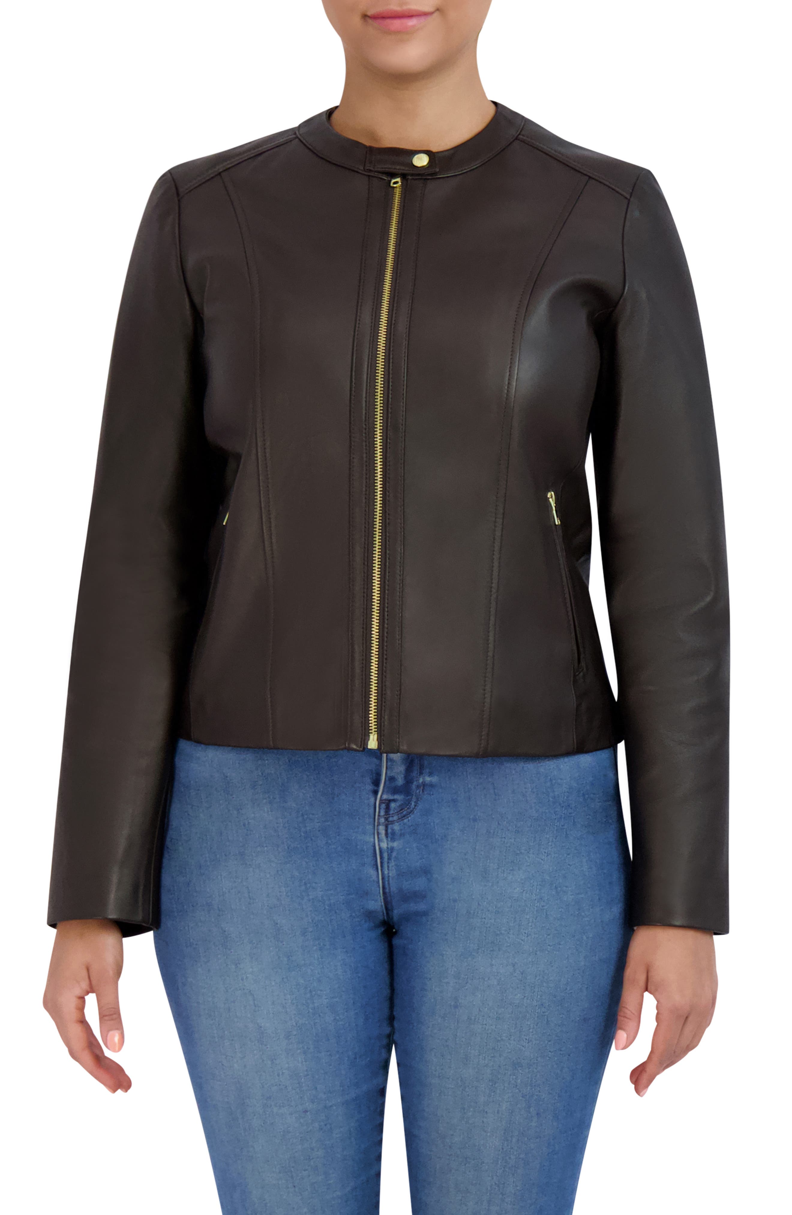 Cole Haan Collarless Leather Jacket Nordstrom