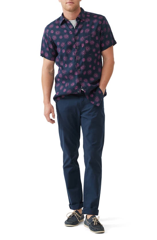 Shop Rodd & Gunn Jacob's River Sports Fit Floral Short Sleeve Linen Button-up Shirt In Navy