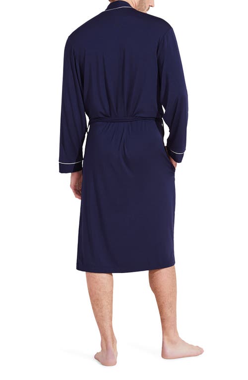 Shop Eberjey William Lightweight Jersey Knit Robe In True Navy/ivory