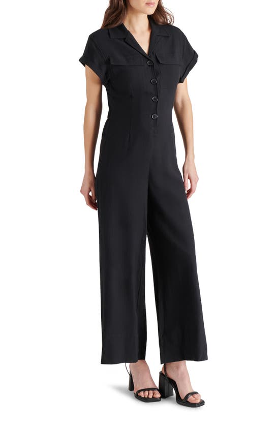 Shop Steve Madden Fara Cotton & Linen Jumpsuit In Black
