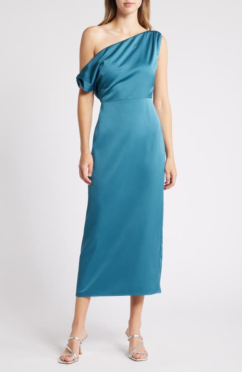 Shop Sam Edelman One-shoulder Satin Sheath Dress In Industrial Green