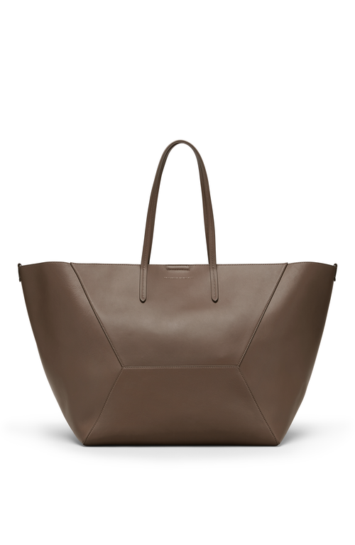 Shop Brunello Cucinelli Calfskin Large Shopper Bag With Monili In Brown Gianduia