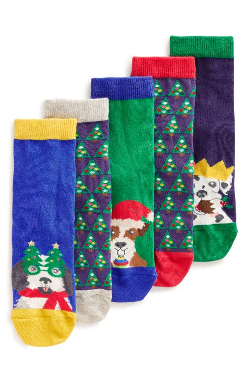 Shop Mini Boden Kids' Assorted 5-pack Festive Dogs Cotton Blend Crew Socks