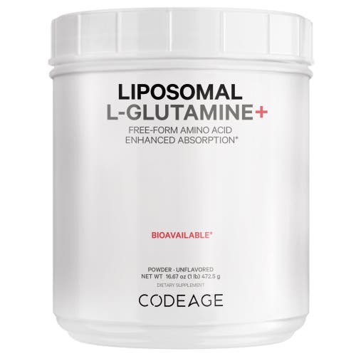 Codeage Liposomal L-Glutamine Powder 5000mg, Free-Form Amino Acid, Performance Muscles Support, 1lb in White 