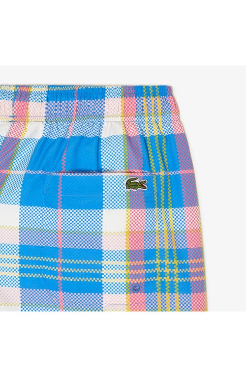 Lacoste Quick Dry Colored Check Swim Trunks In Fiji/multicolor