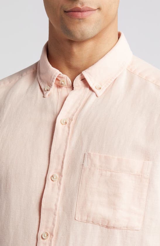 Shop Johnston & Murphy Antique Dyed Linen Blend Short Sleeve Button-down Shirt In Melon