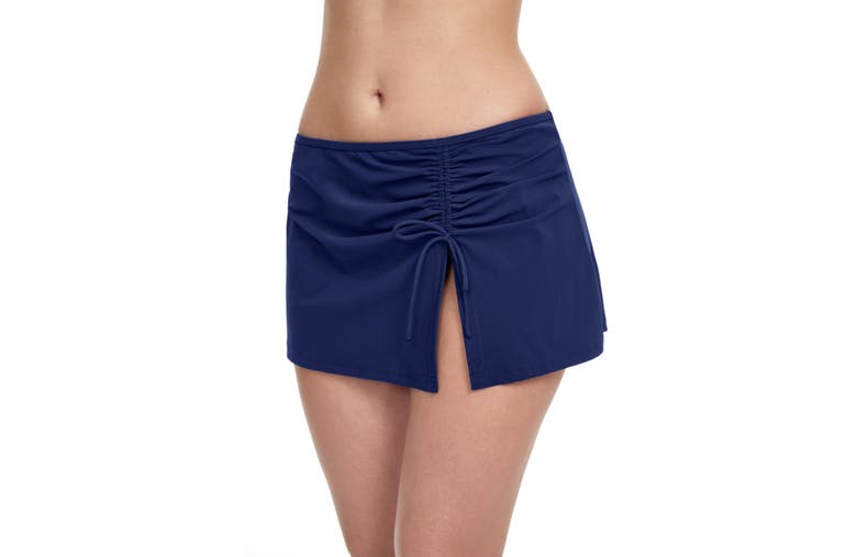 Profile By Gottex Side Slit Cinch Swim Skirt In Tutti Frutti Navy In Navy