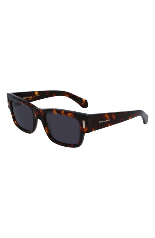 Shop Ferragamo Rivets 53mm Rectangular Sunglasses In Dark Tortoise