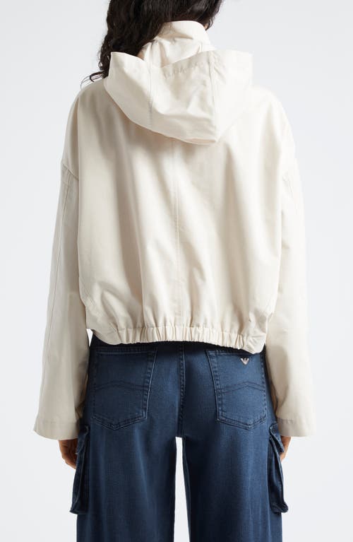 Shop Emporio Armani Technical Cotton Blend Crop Hooded Windbreaker In Solid Medium Beige