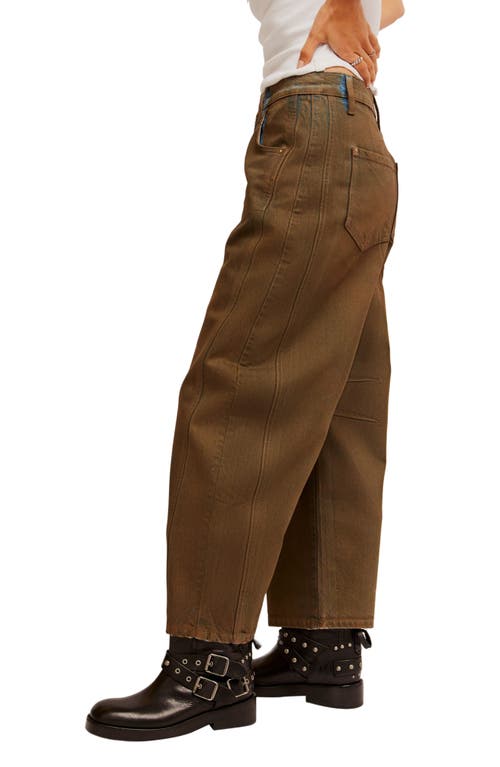 Free People Good Luck Coated High Waist Ankle Barrel Jeans In New Moon