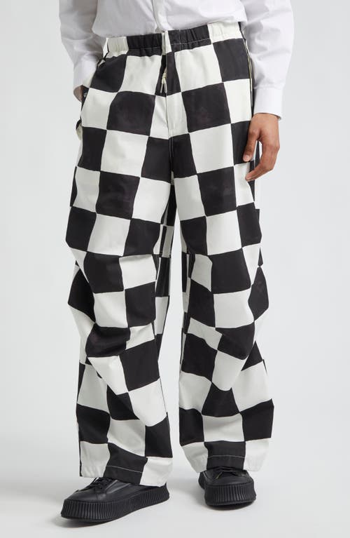 Jil Sander Checkerboard Print Cotton & Silk Pants Raven at Nordstrom, Us