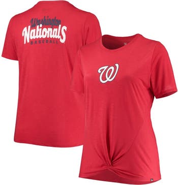 New Era Women's New Era Red Washington Nationals Plus Size 2-Hit Front Knot  T-Shirt