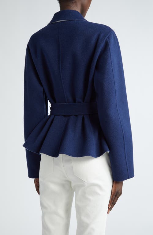 Shop Lafayette 148 New York Reversible Belted Wool & Cashmere Jacket In Midnight Blue/cloud