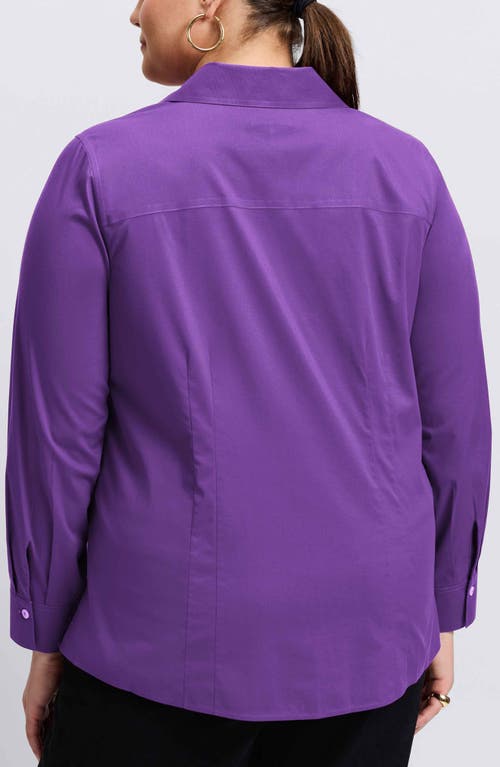 Shop Foxcroft Taylor Long Sleeve Stretch Button-up Shirt In Purple Topaz