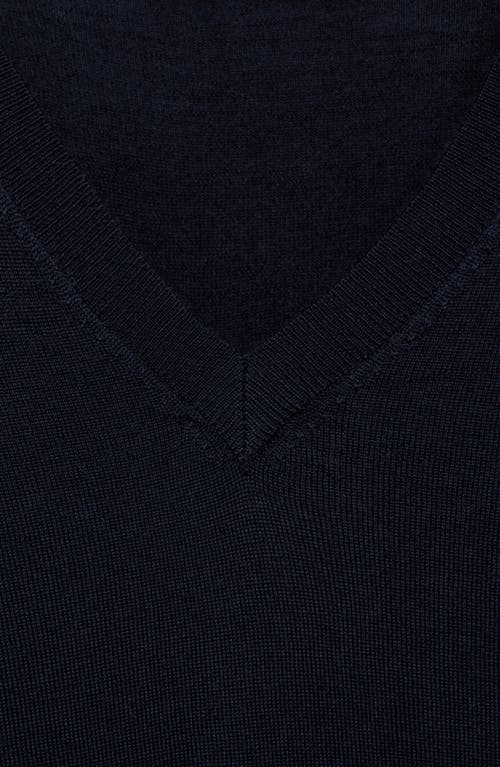 Shop Mango V-neck Merino Wool Sweater In Dark Navy