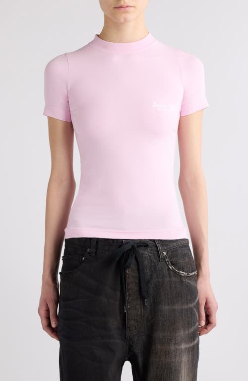 Shop Balenciaga Logo Fitted Stretch Cotton T-shirt In Light Pink/white