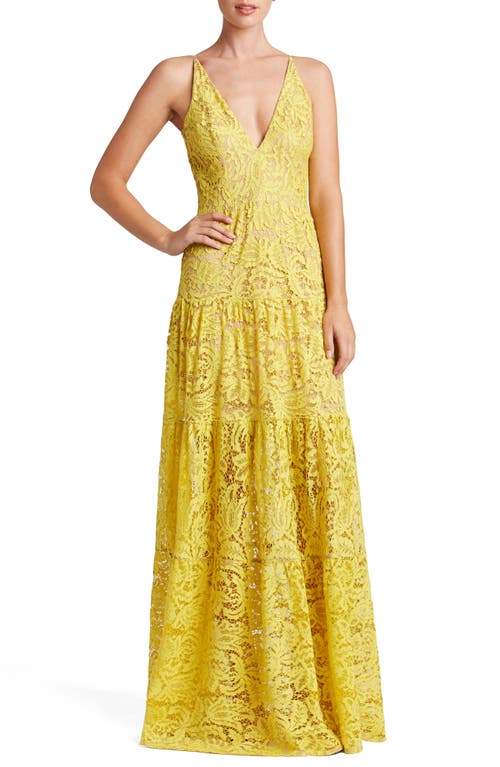 Dress the Population Melina Lace Fit & Flare Maxi Dress in Sunflower Lace