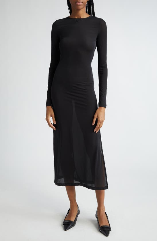 Shop Courrèges Tube Sheer Second Skin Long Sleeve Maxi Dress In Black