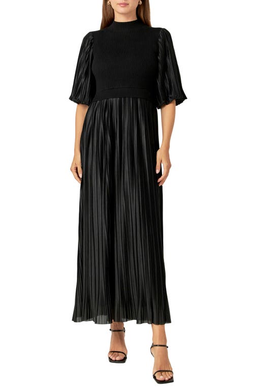 Shop English Factory Mixed Media Pleated Dress In Black