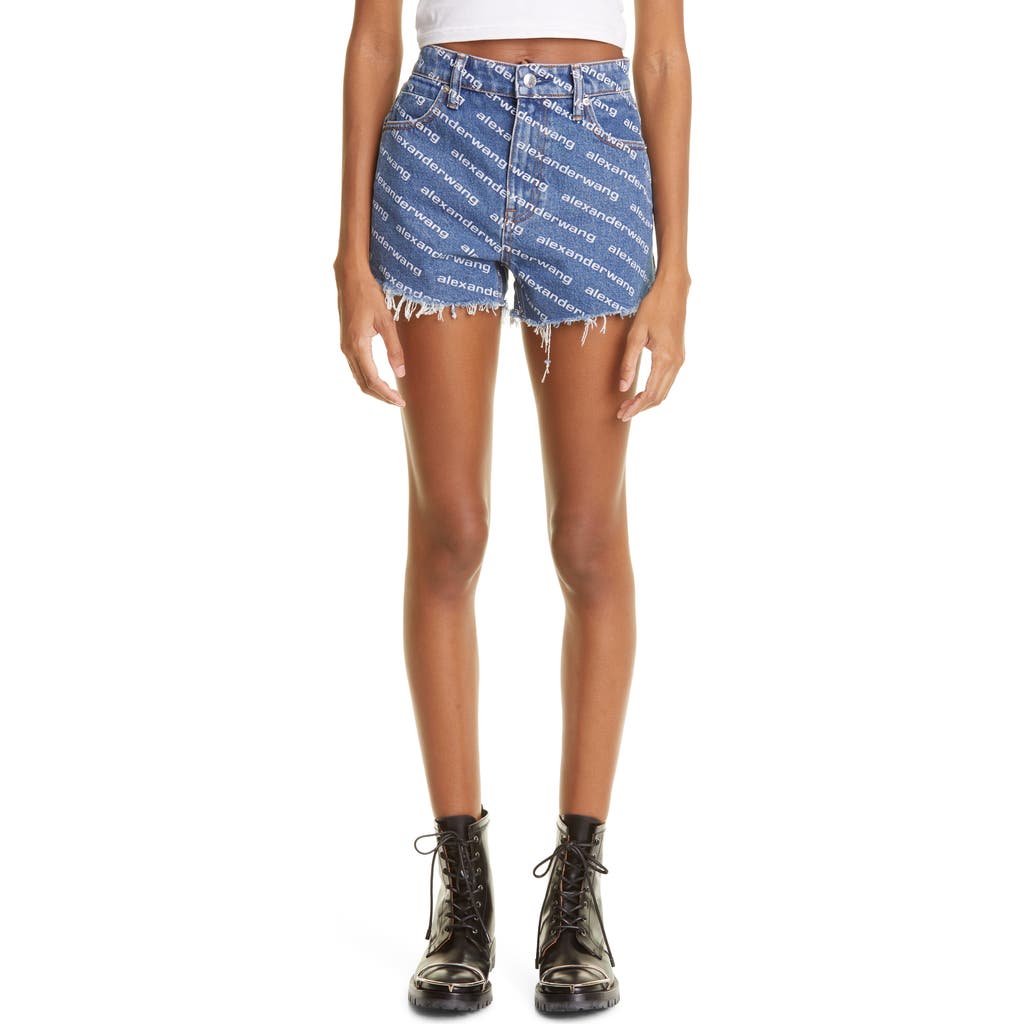 Alexander Wang Bite Logo Cotton Denim Shorts In Blue