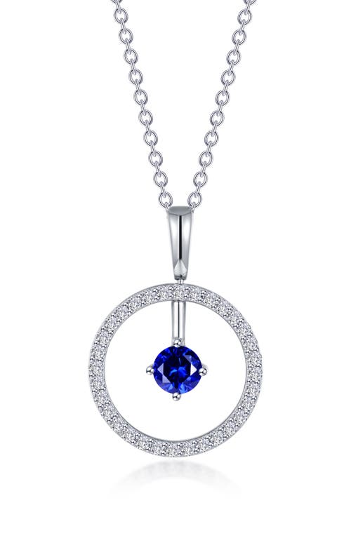 Simulated Diamond Lab-Created Birthstone Reversible Pendant Necklace in Blue/September