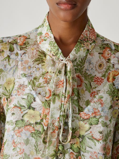 Rebecca Taylor All Over Floral On Viscose Chiffon Tie Front Blouse In Floral Multi