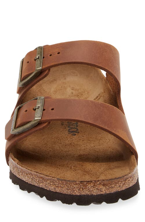 Birkenstock Arizona Soft Slide Sandal In Cognac Oiled Leather