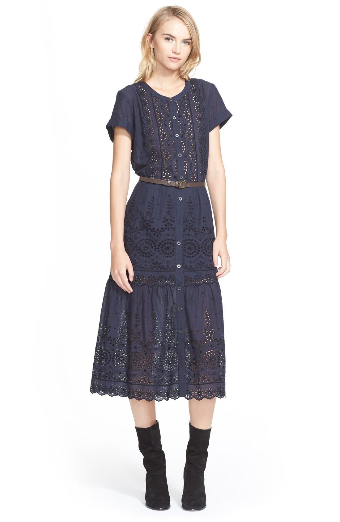 Sea Belted Cotton Eyelet Peasant Midi Dress Nordstrom