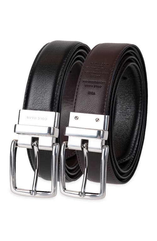 Reversible Feather Edge Leather Belt in Black/Brown