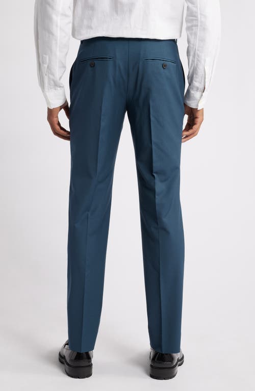 Open Edit Solid Slim Fit Wool Blend Trousers In Navy Sky