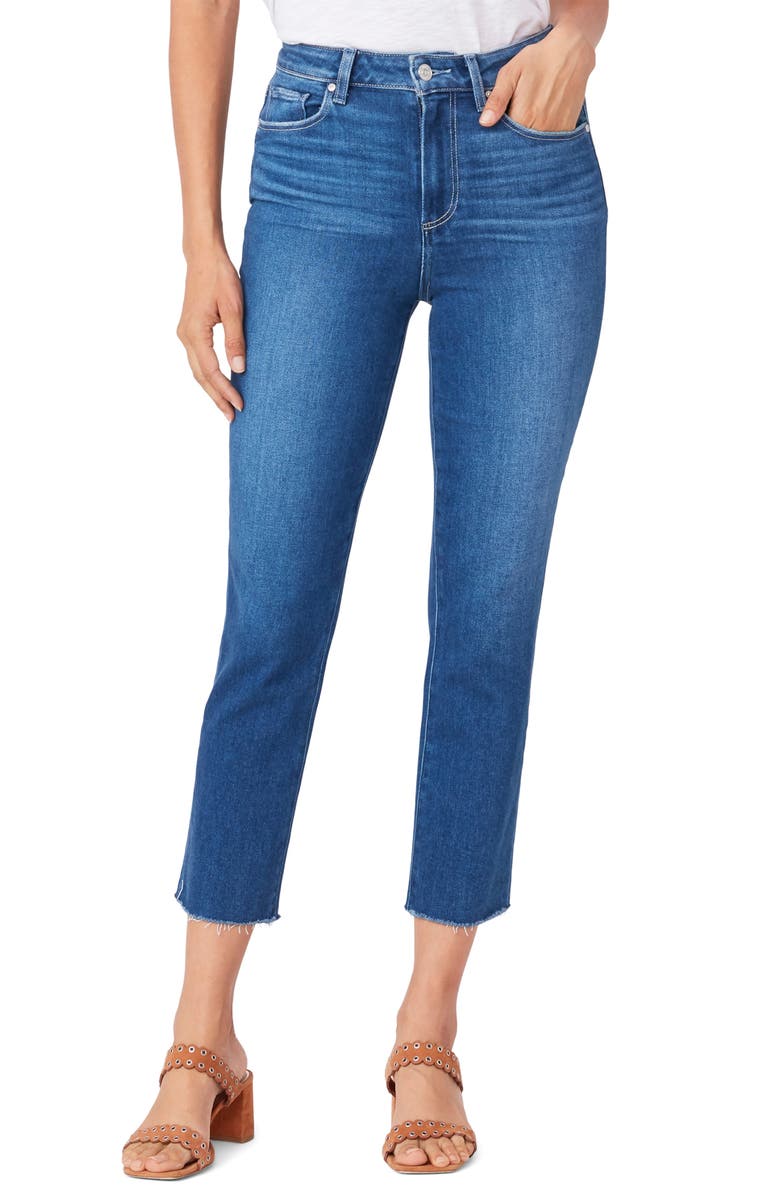PAIGE Sarah High Waist Raw Hem Crop Slim Jeans, Main, color, STARCROSSED