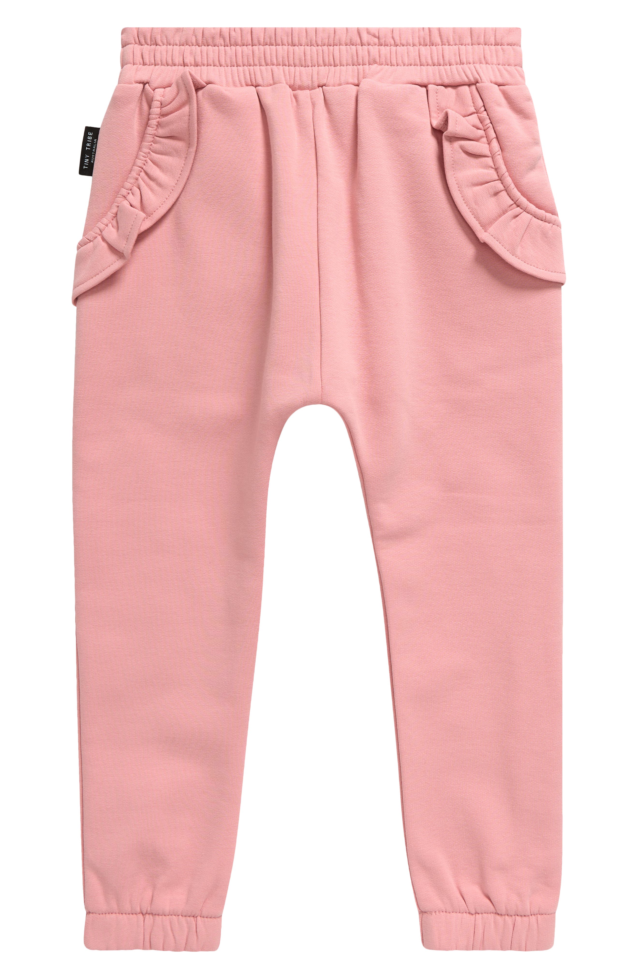 TINY TRIBE Kids' Frill Pocket Cotton Sweatpants in Pink 