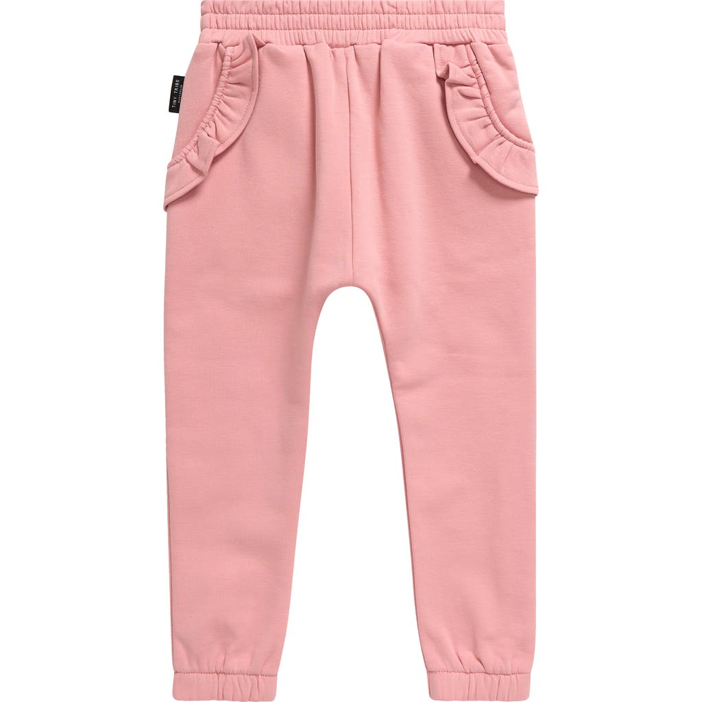 TINY TRIBE Kids' Frill Pocket Cotton Sweatpants in Pink