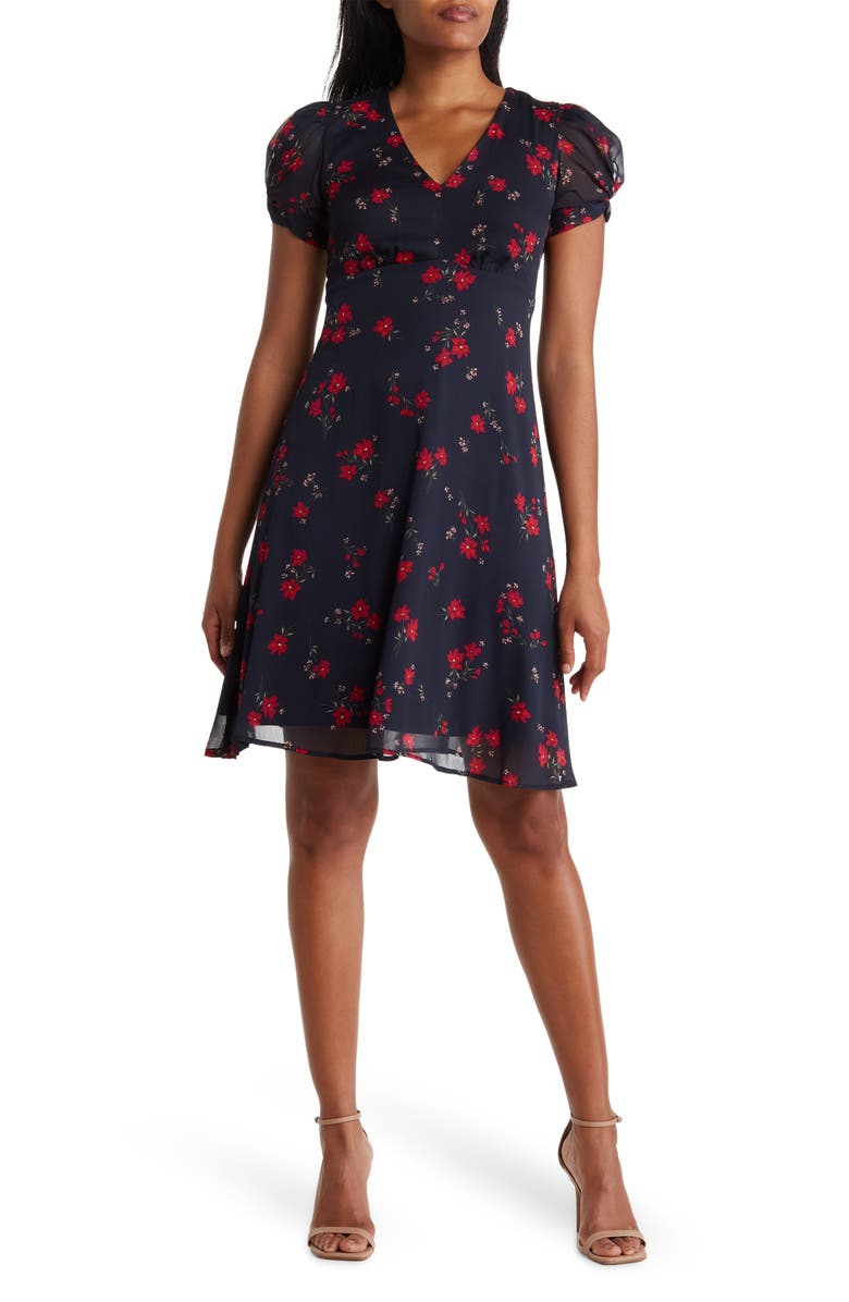 Calvin Klein Floral Print Chiffon A-Line Dress | Nordstromrack
