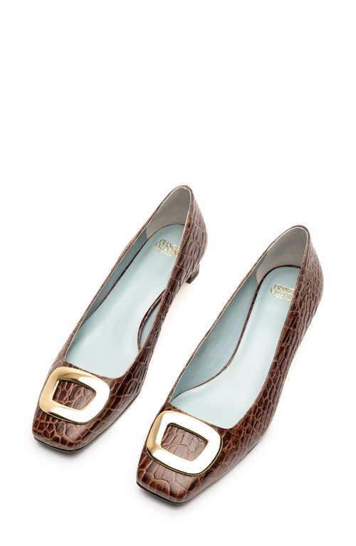 Shop Frances Valentine Mary Pump In Croc Emboss Leather Chocolate